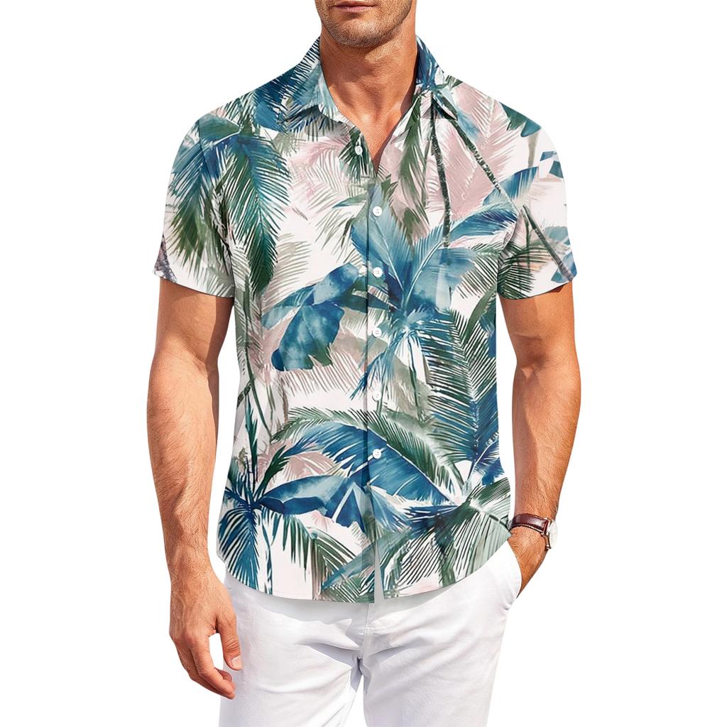 Men's Casual, Loose-Fit Short-Sleeve Shirt With Hawaiian Print