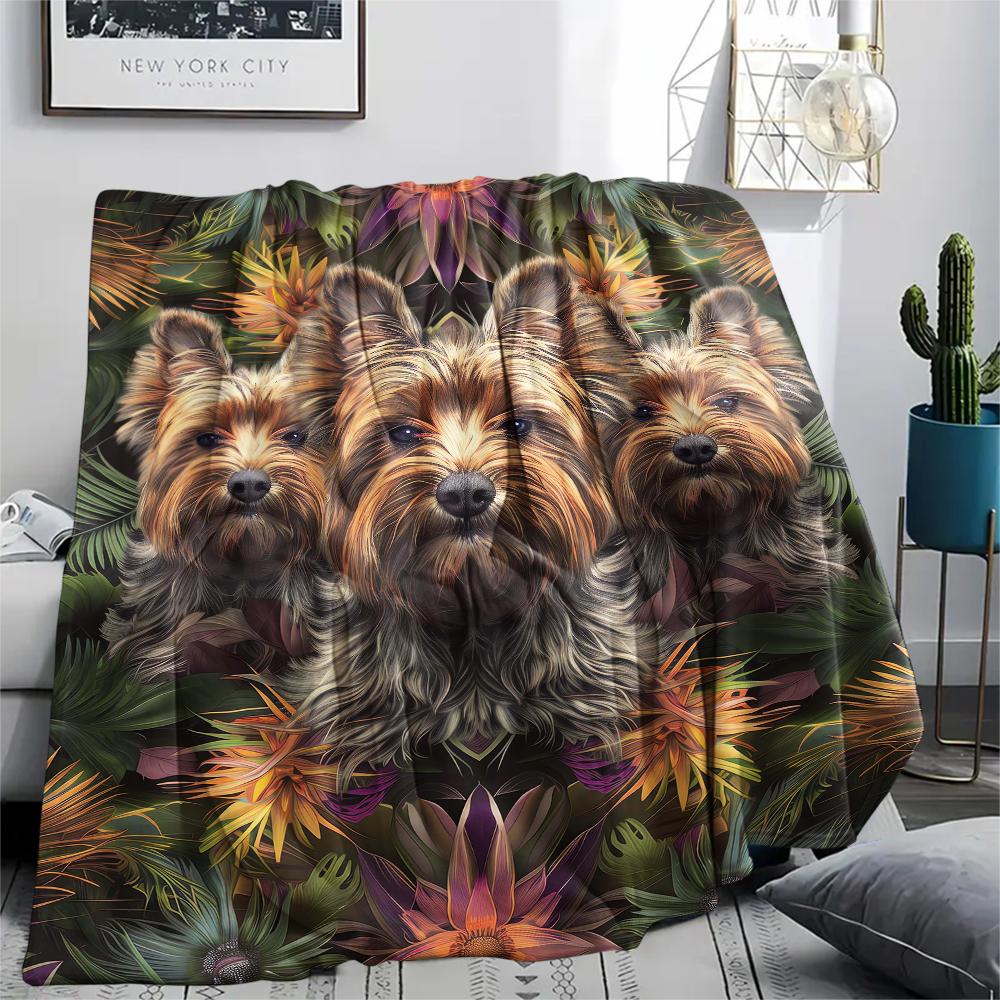 1 Stück Yorkshire Chihuahua Druck Flanelldecke, Hohe Qualität, Bequem für alle Jahreszeiten, Heimdekoration, Wärme und Komfort, Perfekt für Weihnachtsgeschenke
