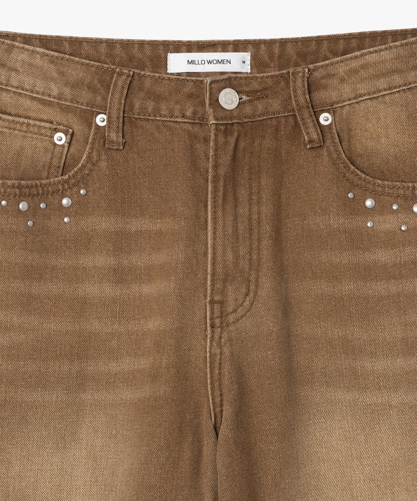 MILLO WOMEN Studded Wide Jeans [Brown]