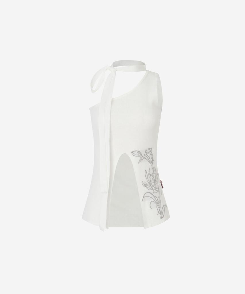 NEWALRIN Ruby Flower One Shoulder Sleeveless Knit White