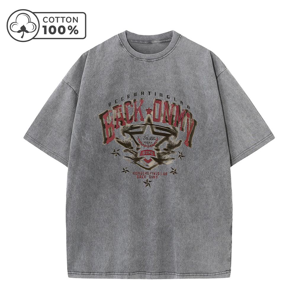 

Mens Vintage Style Star Badge Print Washed TShirt Summer Pure Cotton Loose Casual Short Sleeve Everyday Fashion Commuter Top S