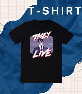 They Live Politicians Speech Men's T Shirt Blue Alien Horror Movie 80s EB.