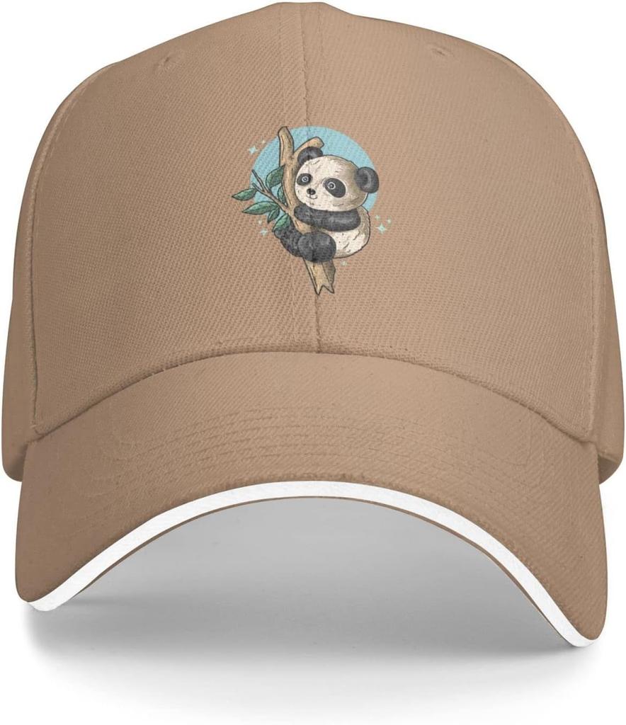 Cute Panda Climbing Tree Baseball Cap Polyester Sun Protection Casual Adjustable Cap for Adults