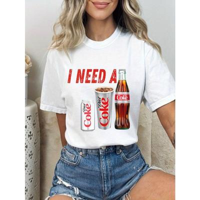 T-shirt da Donna Rotonda alla Moda con Stampa di Lettere e Cartoni Animati, Design Semplice, Comoda e Traspirante, Essenziale Versatile
