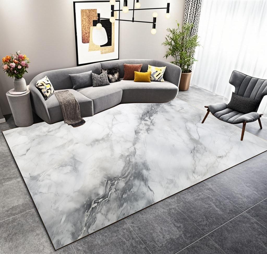 Luxury Gray Marble Living Room Carpet Nordic Home Decoration Sofa Fluffy Plush Rug Large Area Bedroom Bedside Antiskid Mat Floor