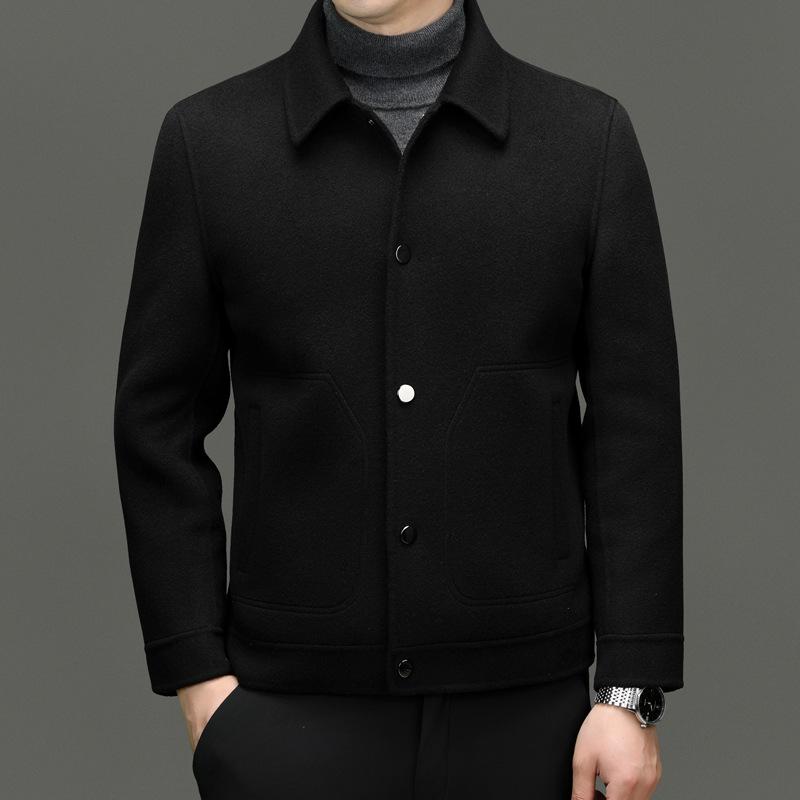 

Men s Casual Wool Jacket - 2025 Autumn/Winter Collection, Turn-Down Collar, Solid Color, Long Sleeve, Loose Fit M