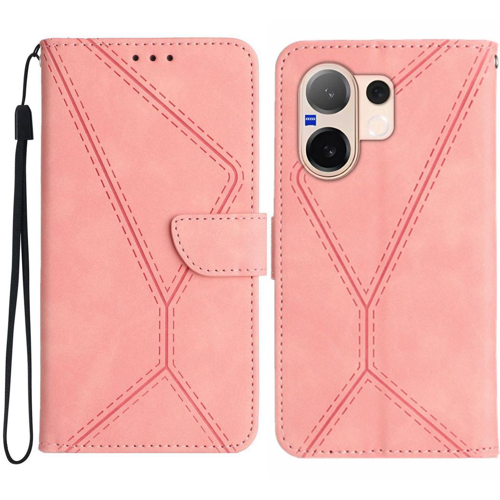 For Vivo V60 5G Case Skin Touch Lines Imprinted PU Leather Flip Phone Cover