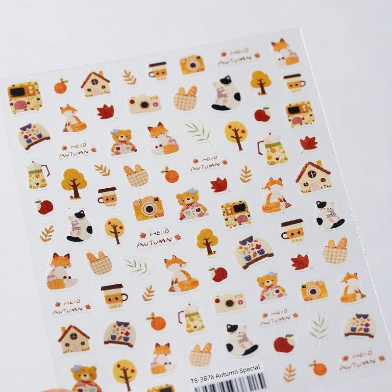 

Autumn Fox Three-Dimensional Relief Nail Stickers Waterproof Nail Sticker Decorative Jewelry 3876 3877 TS-3876