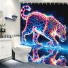 Vibrant Neon Leopard Pattern Polyester Shower Curtain - Striking Forest Scene Bath Decor, Stylish Bathroom Partition Curtain