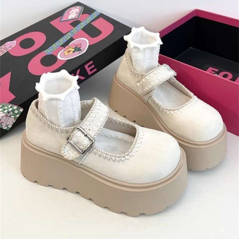 Retro round head small man thick sole height increase Mary Jane shoes women's spring 2025 fashion versatile loafer single shoes