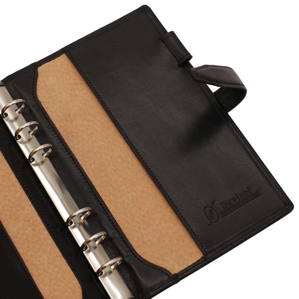 Da Vinci Grande Olive Leather Bible System Notebook 15mm Genuine Leather DB302 [Black]
