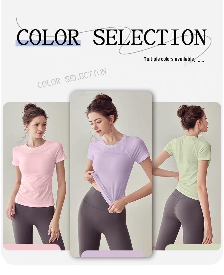 Women's Quick-Dry Yoga Top - Round Neck, Tight Fit, Short Sleeve, Breathable for Running & Fitness