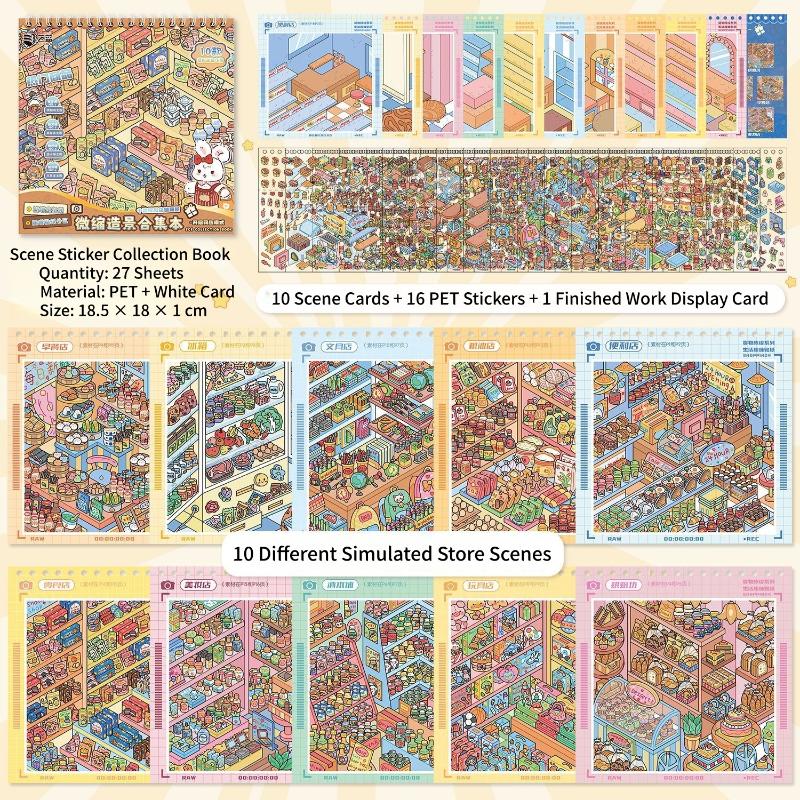 

Kawaii Decompression Code Cargo 3D Daily Necessities Landscape Sticker Book Diy Pocket Cabin Scene Sticker Festival Gift A3
