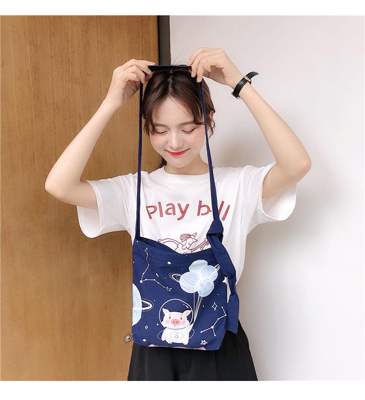 

Прекрасная холщовая сумка для девочек, женская корейская версия, наклонная синий
