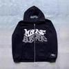 Women's Hooded Long Sleeve Top Loose Fit Y2K Gothic Printed Zip Up Hoodie