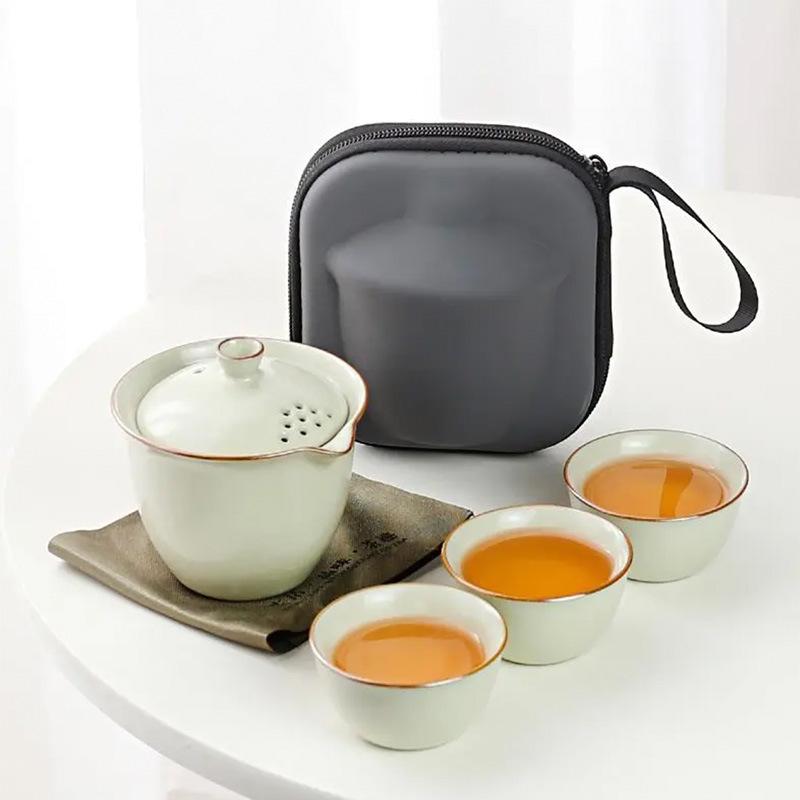 Business Gifts Travel Tea Set Kuaike Cup One Pot Three Cups Portable Cover Bowl Small Set Outdoor Kung Fu Tea Set