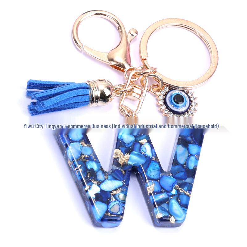 Cross-Border English Alphabet Resin Keychain with Gold Foil Demon Eye Pendant for Girls' Bags and Backpacks