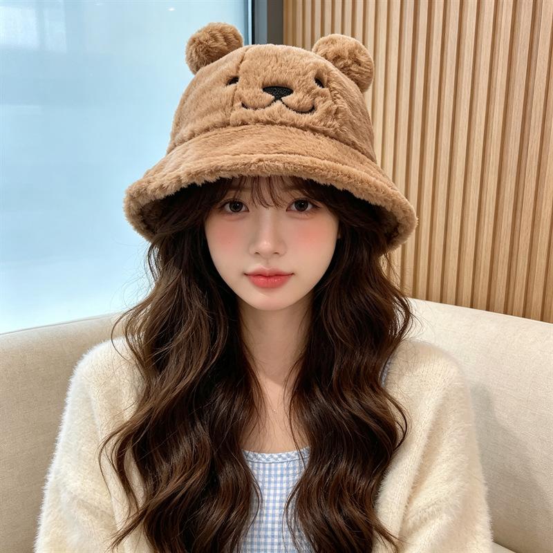 Autumn and Winter Rabbit Plush Fisherman Hat Bear Ears Female Fashion Versatile Face Cute Wind Warm Basin Hat