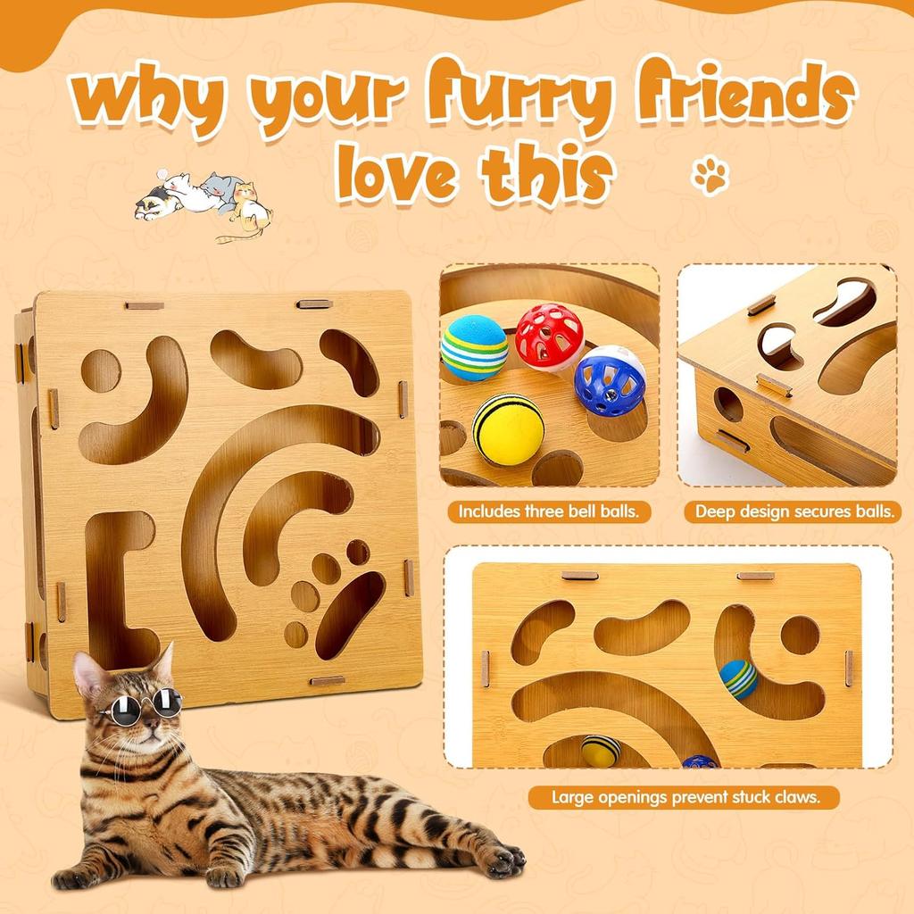 Cat Toy with Wooden Scratching Pad Interactive Cat Ball Track Puzzles Toy for Indoor