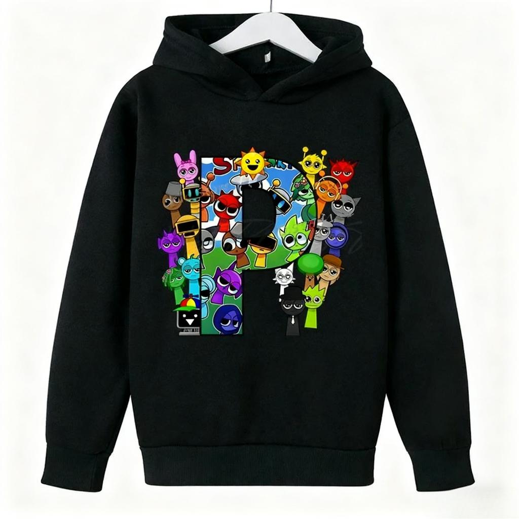 Autumn Winter Spravaki Character Collage Initials Printed Hoodies Fashionable Casual Warm Sports Long Sleeved Children's Boy Hooded Sweatshirts