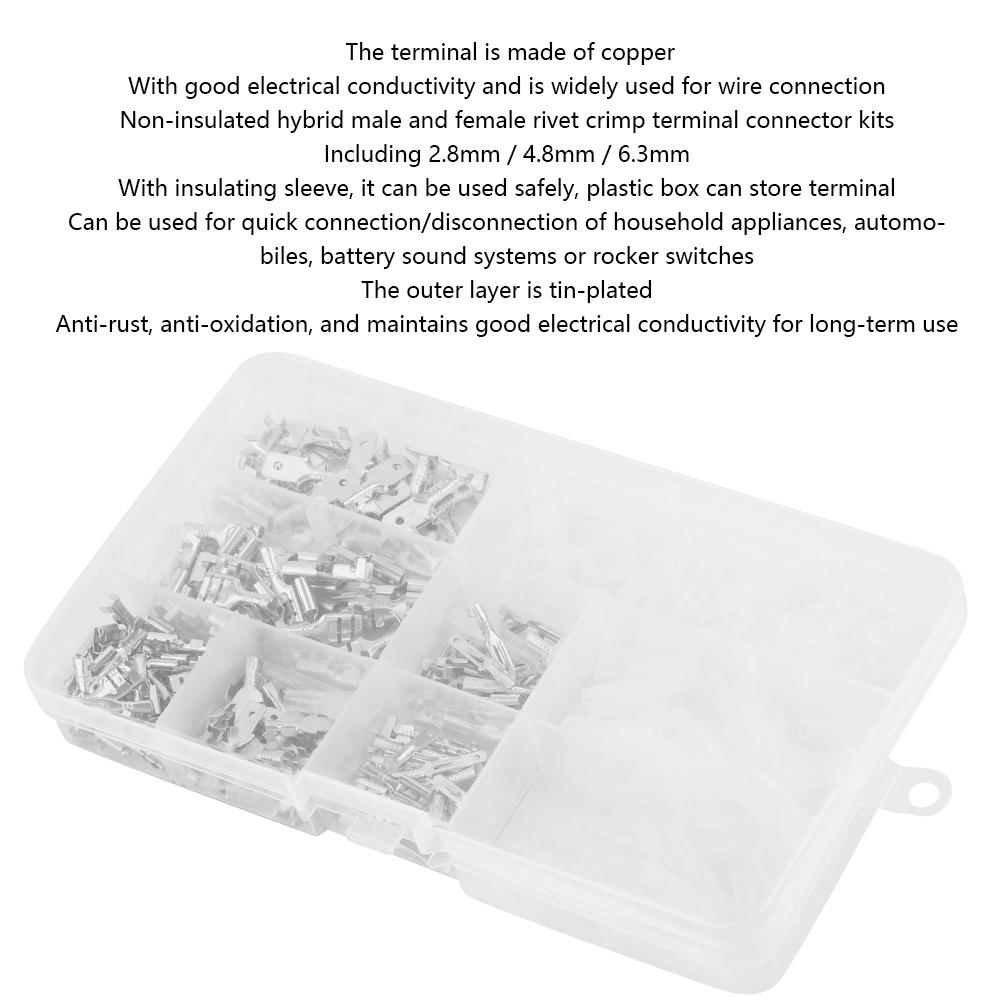 270PCS Male & Female Spade Terminal Wire Crimp Connectors Kit 2.8mm  4.8mm  6.3mm