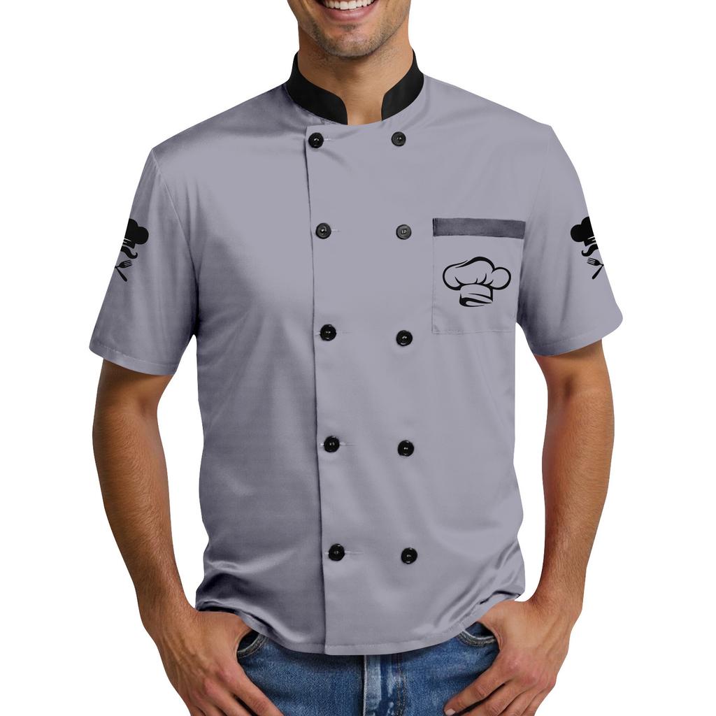 Chef Hat  Print - Men's Casual Short Sleeve Chef Dress