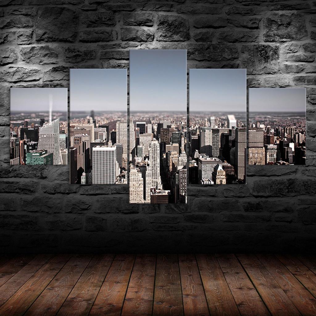 New York City Landscape Scene 5 Piece Five Panel Wall Canvas Print Modern Art Poster Picture Home Decor Gift For Him For Her