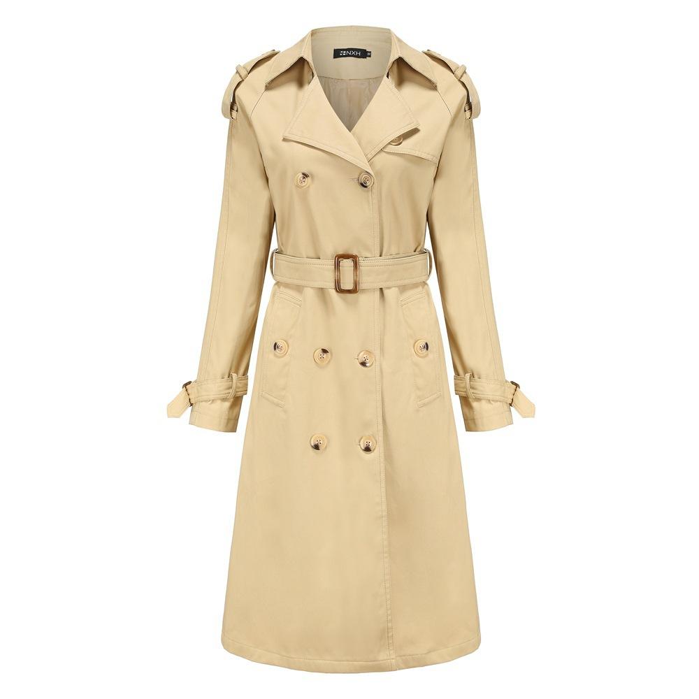 Damen Langarm Trenchcoat Reverskragen Gürtel Eleganter Pendler Oberbekleidung Windjacke Jacke