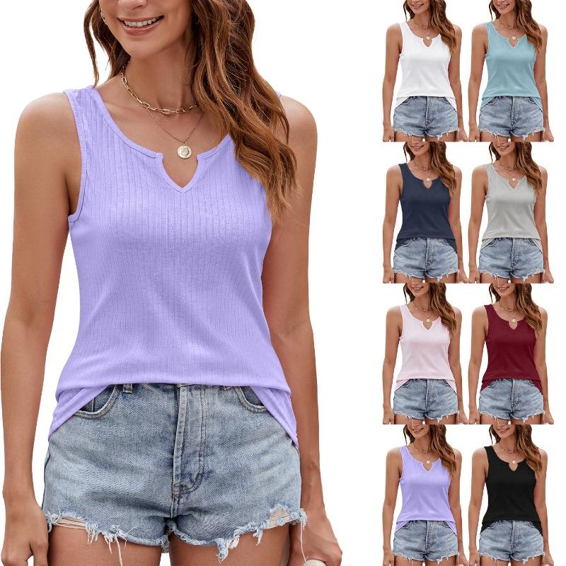 Camiseta Top Base de Manga Corta con Cuello en V de Color Sólido para Mujer, Corte Ajustado