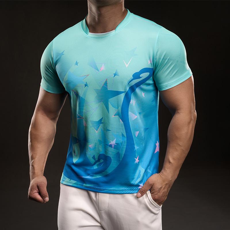 Summer Sports Style Star Print Casual Short-sleeved T-shirt Fashionable Slim Elastic Fitness Outdoor T-shirt