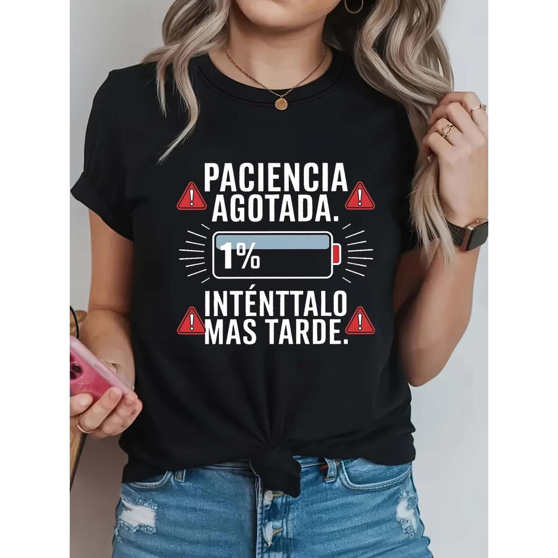 Casual Short-Sleeve T-Shirt with A Battery Icon, Designed for Plus-Size Women. This Bold Letter Graphic Top Is Comfortable and Stylish S чёрный