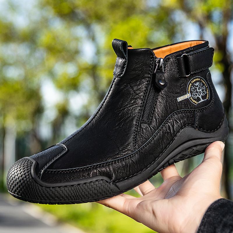 Designer New Men's Ankle Boots Handmade Luxury Short Boots Leather Casual Shoes Zip Breathable Walking Hiking Shoes Winter Shoes