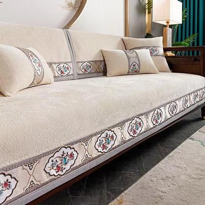 Magpie Embroidered Sofa Cover Solid Color Chinese Style Sofa Backrest Cushion  Chenille Non-slip Living Room Protective Cover