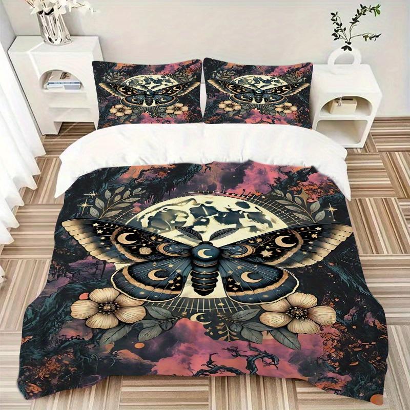 3pcs Moonlit Moth Bedding Cover Set, Fashion Classic Popular Print Bedding Set, Soft Comfortable, All - Season Use, For Bedroom190
