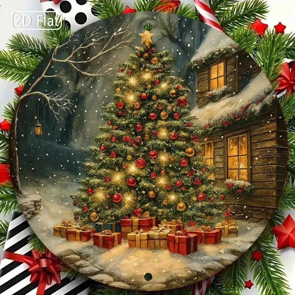 Iron Wall Art Round Metal Decor Farmhouse Tin Sign For Living Room Christmas Holiday Home S