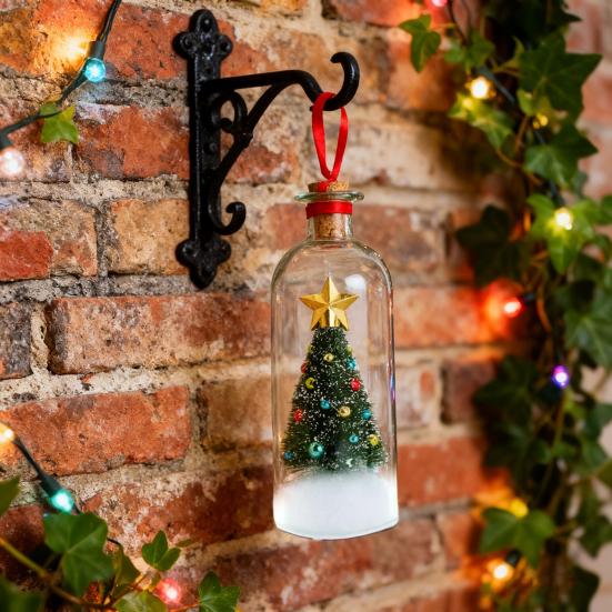 Christmas Tree Message In A Bottle Recordable Voice Message Bottle Ornament with Playback Cork Greeting Glass Bottle with Snowy Scene Xmas Keepsake