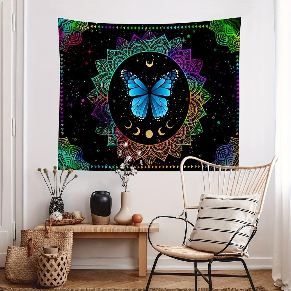 VIKAMA Sternenhimmel Schmetterling Wandteppich Lebendige Mandala-Flügel mit mystischen Ganesha-Symbolen Wohnzimmer Akzentwand Raumdekoration