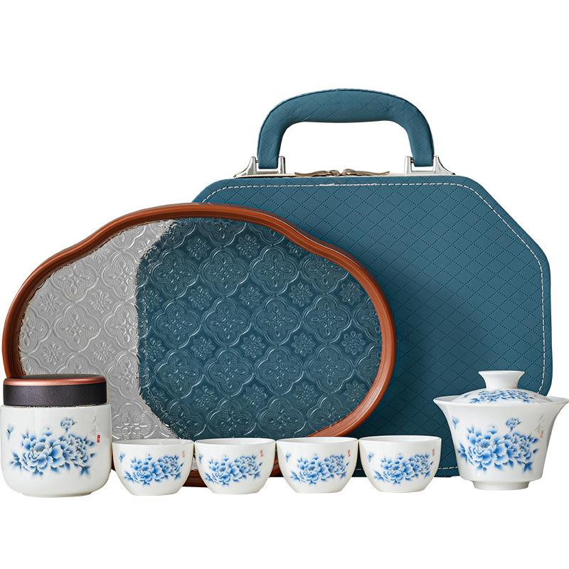 Guochao gift travel tea set portable white porcelain set travel tea drinking equipment accompanying express cup