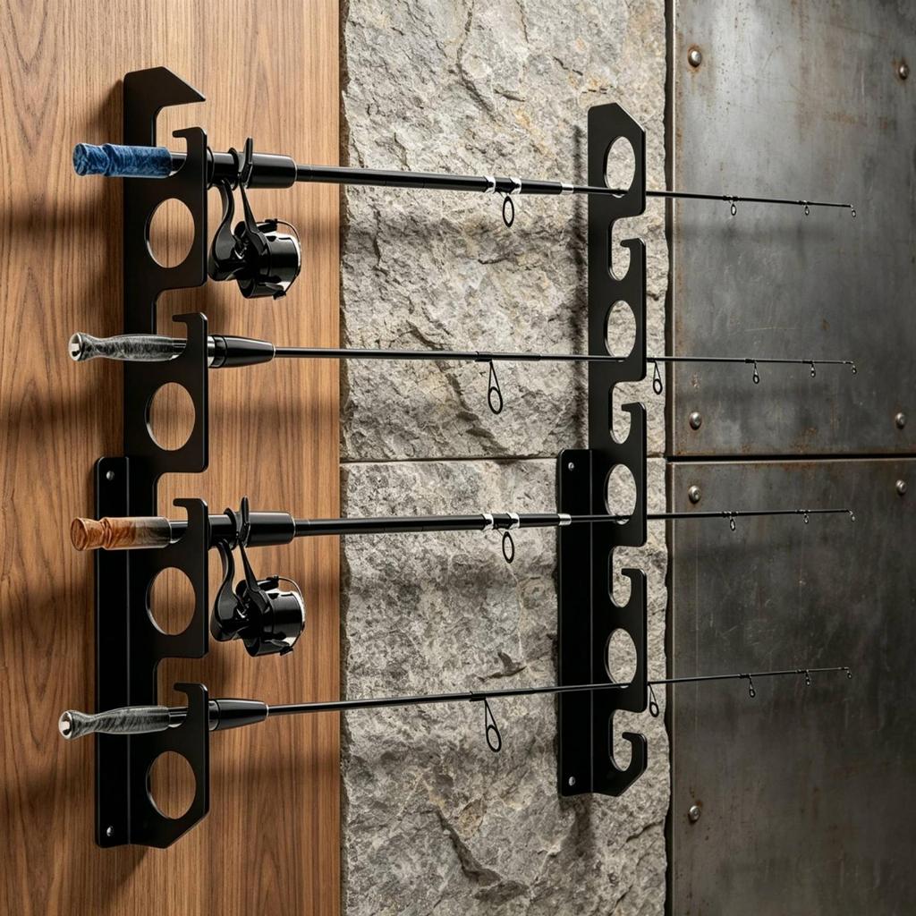 WallInstalled Fishing Rod Rack Acrylic Pole Storage Organizer Black Wall Mount for