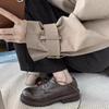 Cowhide Version Washed Shrinkage Leather Texture Derby Single Shoes Lace-up Small Leather Shoes Women's