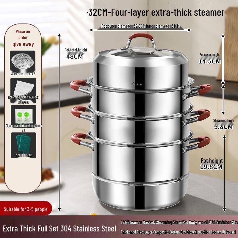 

Wutuo 304 Stainless Steel Steamer Pot with Anti-scald Handle