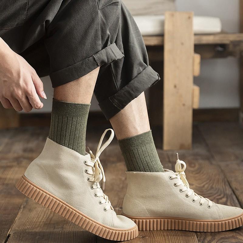 Calzini Uomo Autunno/Inverno Cotone Pettinato Fine Calzettoni a Mezza Gamba Casual Traspiranti Calzini in Puro Cotone Retro Business Calzettoni Lunghi
