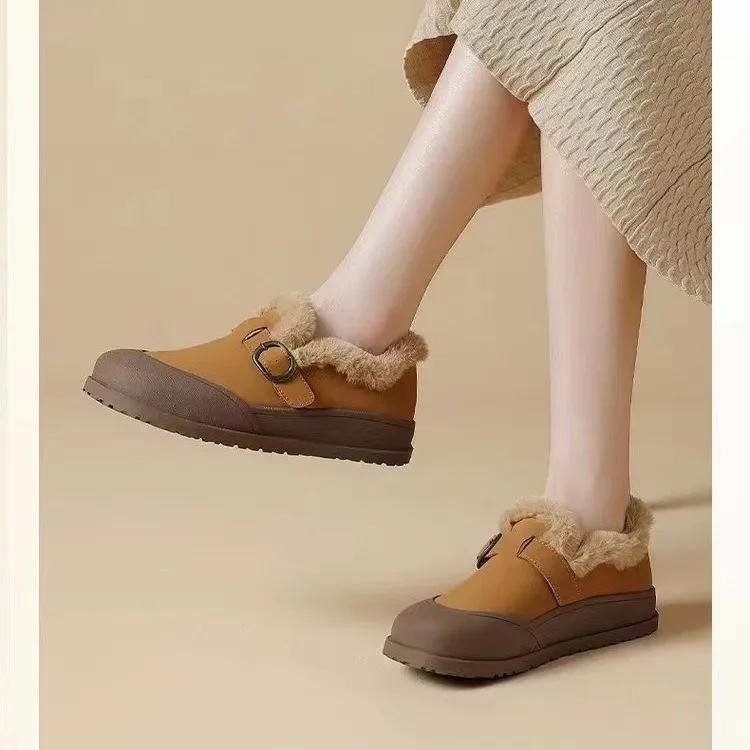 

Модные зимние ботильоны из искусственного меха для женщин 2024 года, нескользящие плюшевые зимние ботинки для женщин, толстая подошва, теплая хлопковая обувь на платформе, Botas Mujer 40 верблюд