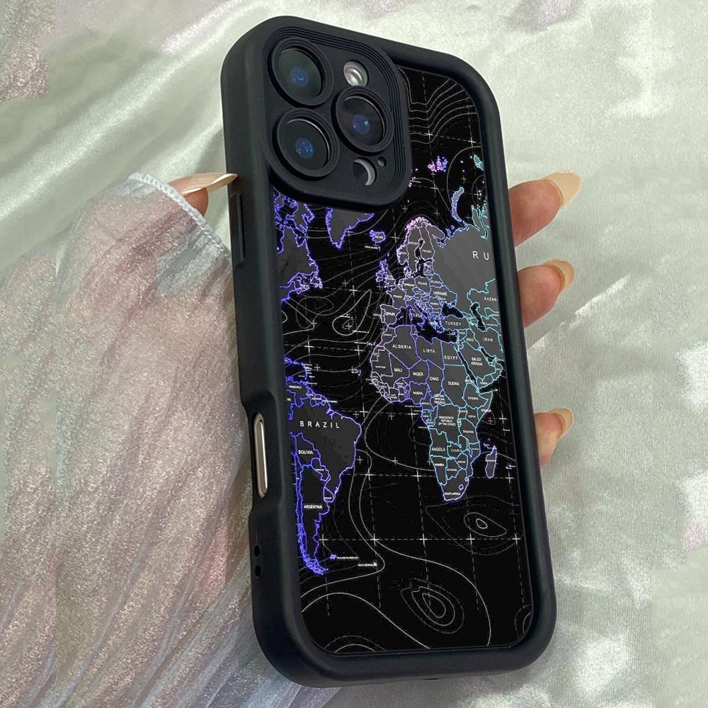 JT10 Aesthetic World Map Phone for for iPhone 17 16 Pro Max Samsung S26 S25 Ultra A17 A26 A07 Xiaomi 15T Redmi Note 14 Pro Plus Soft TPU Case Cover