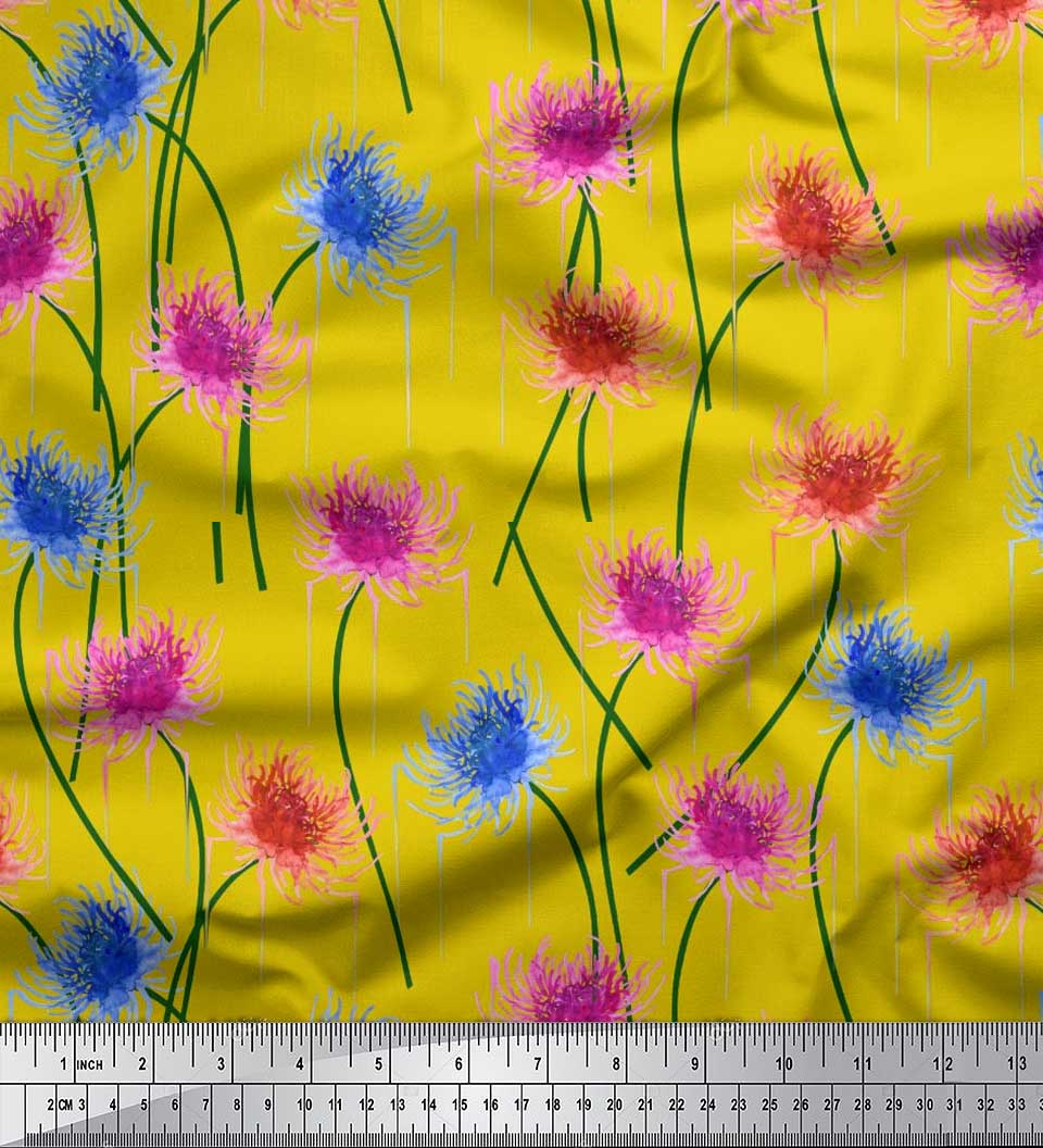 

Soimoi Японія Креп Сатин Тканина Кактус Далія Квіти Тканини Принти на метр 42 дюйма 42 Inch Wide - Poly Crepe жовтий