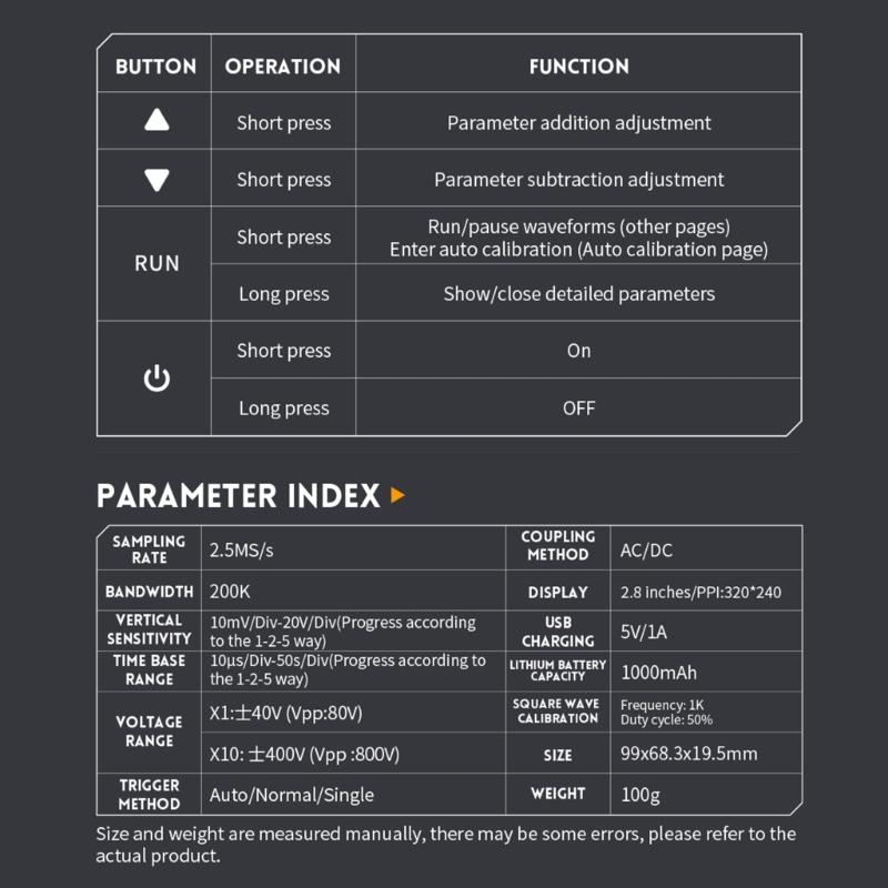Digital Oscilloscope Mini Oscilloscope DIY 200Khz Bandwidth 2.5MSa/s Sampling Rate Color Display Waveform Generator