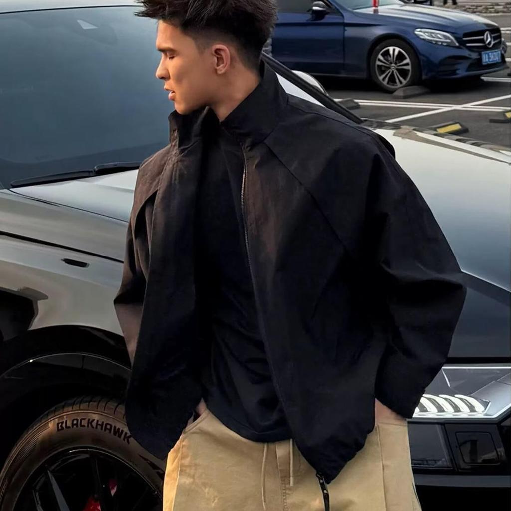 Men's Stand Collar Three-Proof Pilot Jacket - Solid Color, Spring/Autumn Outerwear