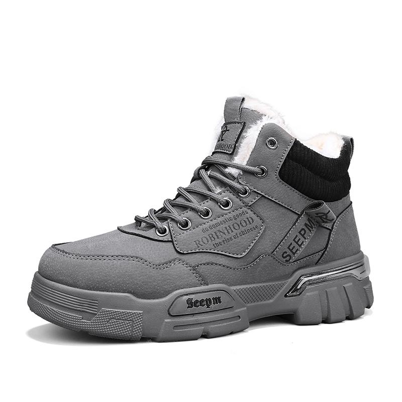 Men's Cotton Boots New Winter Warm Plus Velvet Outdoor Casual Boots Fashion Soft-sole Anti-slip Comfort High-top Snow Work Boots