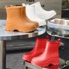 Rain Shoes Short Tube Women's Non-slip Waterproof Shoes Fashionable Adult Outdoor Water Boots Kitchen Rubber Shoes Warm Thick-soled Rain Boots Women