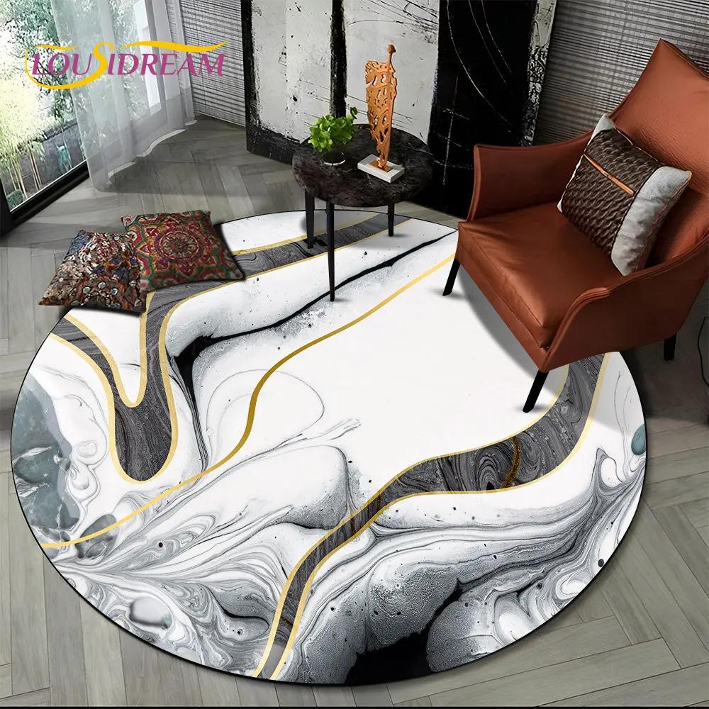 HD Colour Gold Nordic Marble Splendid Round Area Rug,Carpet for Living Room Bedroom Sofa Playroom Decor,kids Non Slip Floor Mat